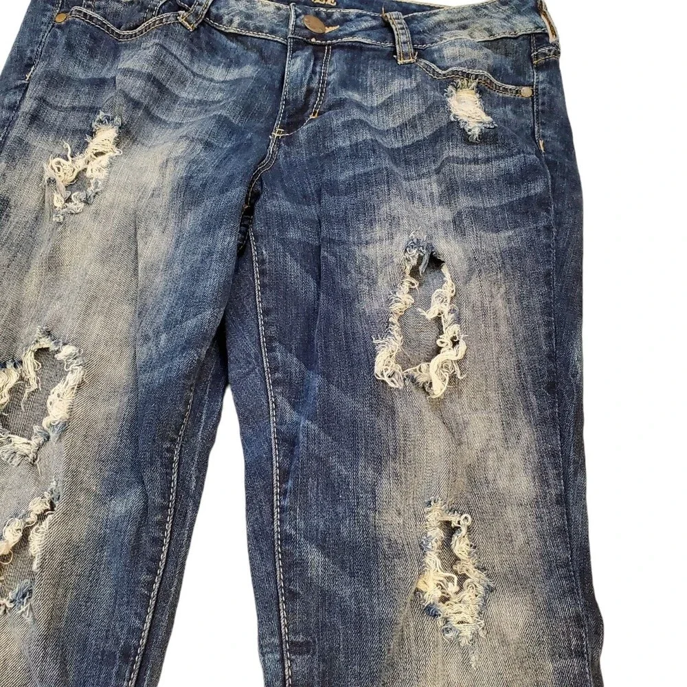 Decree Junior’s Distressed Holes Jeans‎ Super Skinny Stone Washed Stretchy SZ 13
